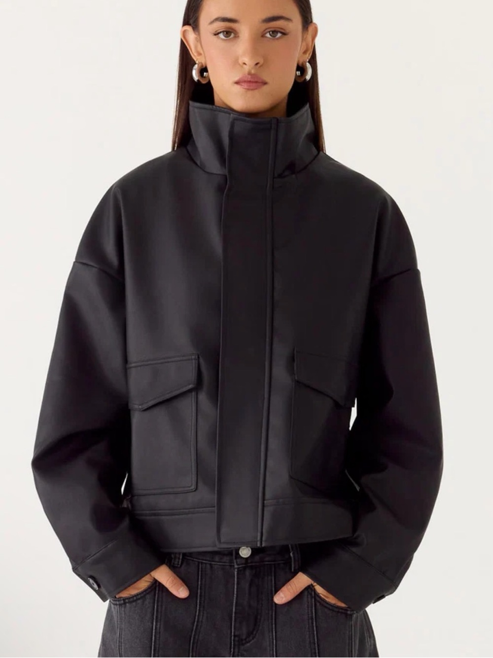 Peppermayo Black James PU Bomber Jacket